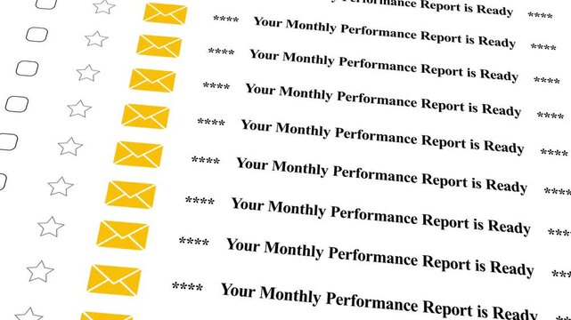 Monthly performance report notification email list with star ratings and checkboxes