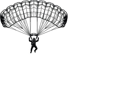  Vintage hand drawn paratrooper descending with open parachute vector illustration sketch isolated on white background for adventure design