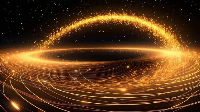Digital golden perspective glowing linear abstract background