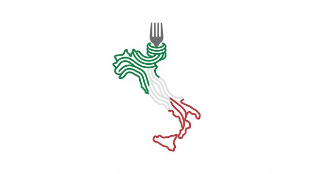Italian Flag Shaped Plate with Spaghetti and Fork Icon