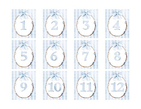 Watercolor Illustration Set of Baby Milestone Cards