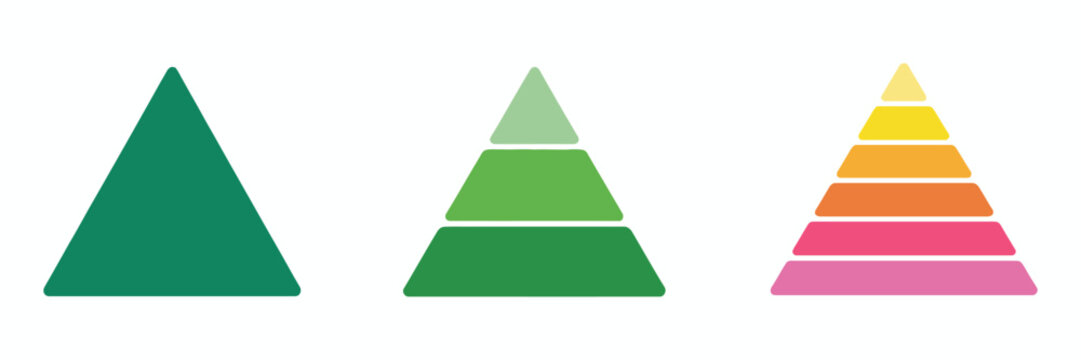 Triangular Pyramid Infographic Vector Icon Set. Triangle Hierarchy Data Segments and Pyramid Diagram Templates Collection for Business Presentation and Analytics Design