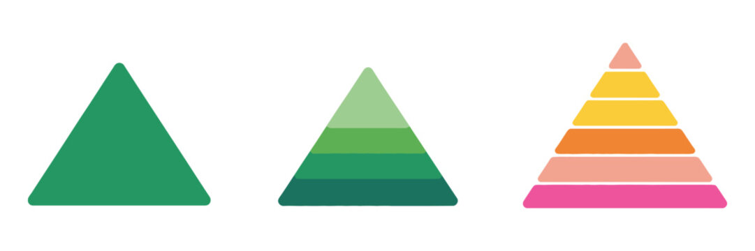 Triangular Pyramid Infographic Vector Icon Set. Triangle Hierarchy Data Segments and Pyramid Diagram Templates Collection for Business Presentation and Analytics Design