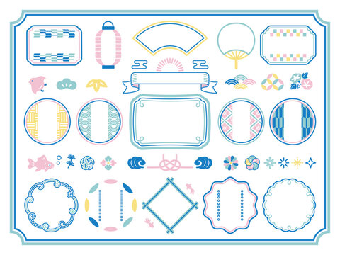 夏の和風フレームとあしらいのセット