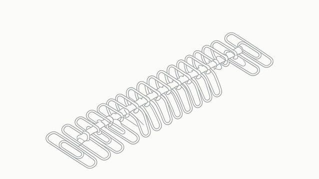 Technical isometric line art illustration of an elongated flat helical coil spring, clean monochrome outline on plain white background