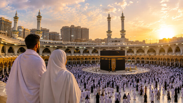 Muslim Couple Viewing Kaaba During Hajj