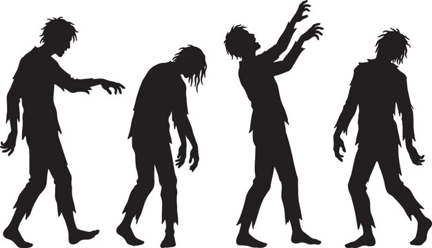 Four zombie in silhouette style