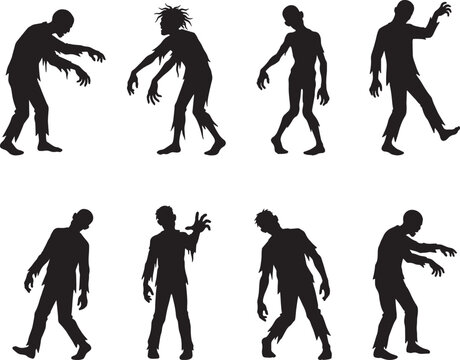 Set of zombie silhouettes isolated 