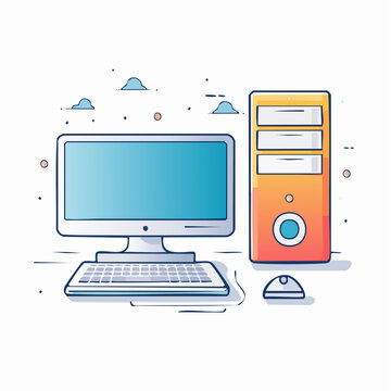 Desktop Computer Icon with Monitor, Tower, Keyboard, and Mouse