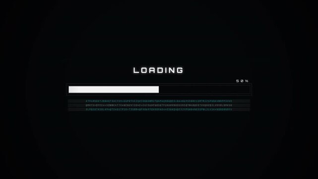 Glitch Loading Bar Animation with Digital HUD Elements on Black Background 4k video