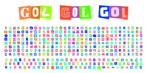 GOL letras estilo nota de rescate conjunto de alfabeto recortado para diseno grafico creativo y composicion de mensajes tipograficos © velikiyzayats