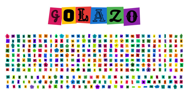 GOLAZO letras estilo nota de rescate y numeros recortados para diseno grafico creativo y composicion de mensajes tipograficos personalizados
