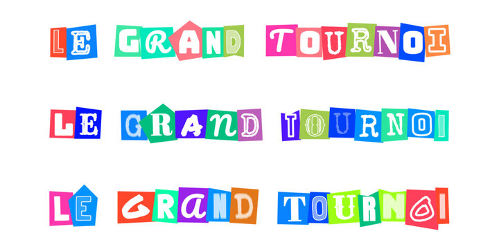 LE GRAND TOURNOI texte style lettre decoupee pour affiche de competition sportive ou evenement ludique design typographique colore et dynamique pour communication visuelle