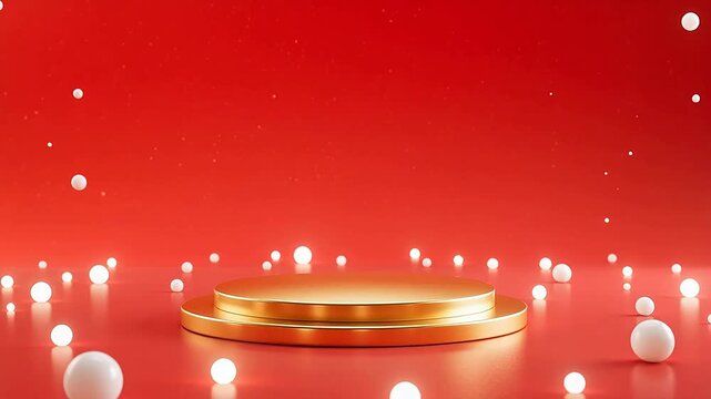 Golden circular platform on red background