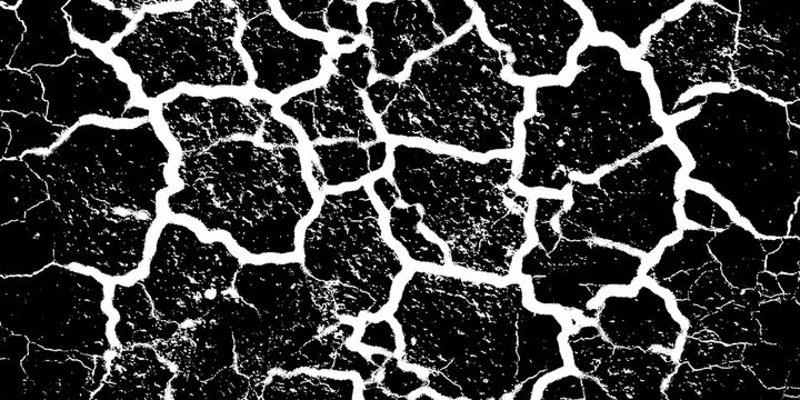 Cracked earth surface texture with deep fissures and geometric dry soil pattern isolated on transparent background