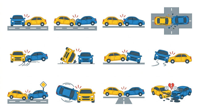 Car Accident Collection Various Collision Scenarios.