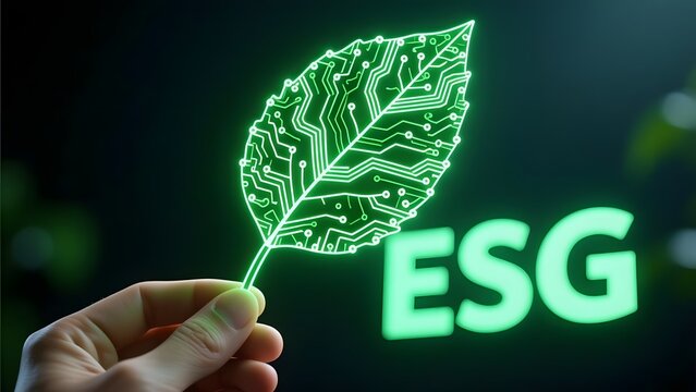 ESG digital leaf, green technology, sustainable business