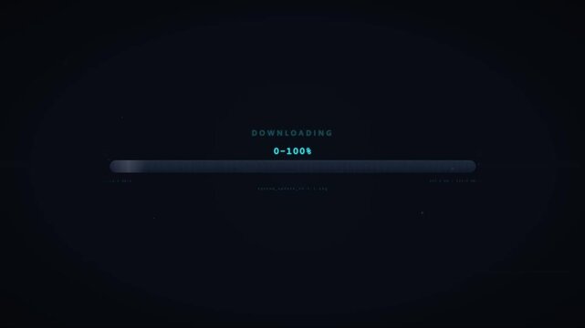 Loading animation, buffering progress bar, digital loading screen, black background.