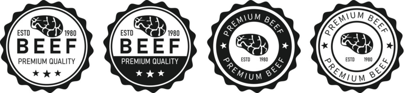 High quality beef icon set. Meat circle logo. Vector illustration.