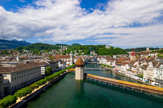 Lucerne Chapel Bridge and Water Tower over Reuss River