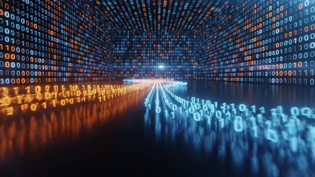 Digital binary code tunnel ideal for tech startups and software commercial themes