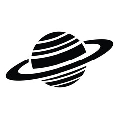 Black and white illustration of planet with ring in space icon © Shathi