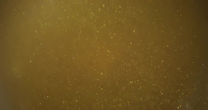 Blur sparkle. Light glitter dots. Golden yellow circle stream blend glowing powder. Art color bokeh luminosity abstract background.