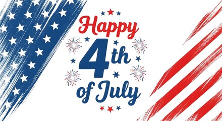 Obraz premium Happy 4th of july greeting card design with american flag elements and fireworks, isolated on white background
