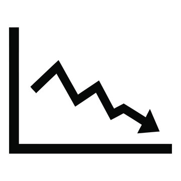 Black line graph with downward trend arrow on white background icon