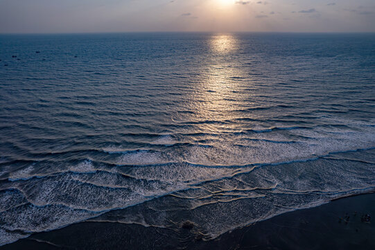 A stunning aerial drone view of Dapoli Beach along the Konkan coastline in Ratnagiri district, Maharashtra, India.