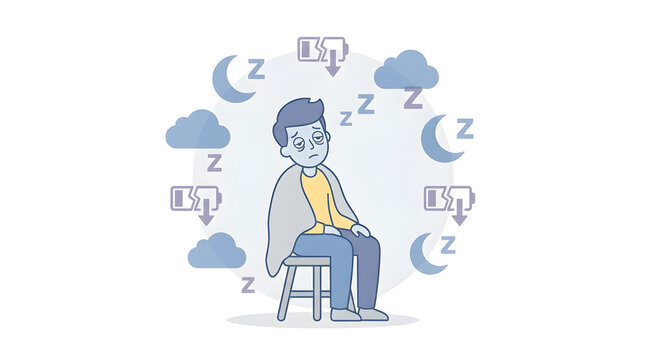 Exhausted Man With Sleep Deprivation and Low Energy Vector Illustration