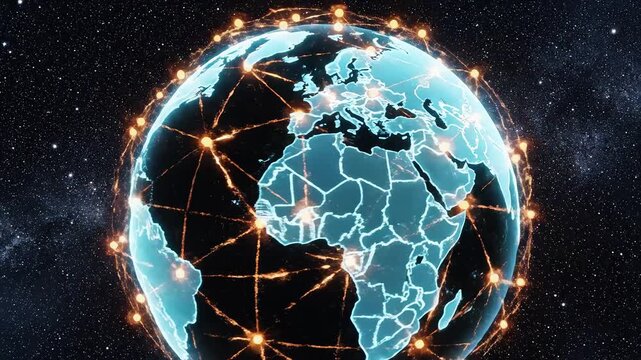 Globe with glowing network connections representing the awe-inspiring power of nature
