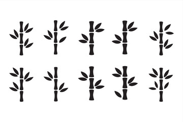 Gray bamboo stalk graphics featuring leaves, organic plant symbols, tropical foliage, and eco lifestyle elements © Icon Nest