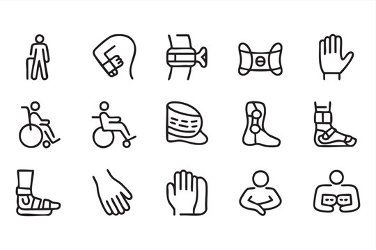 Rehabilitation Equipment Icon Collection For Patient Mobility And Recovery Care