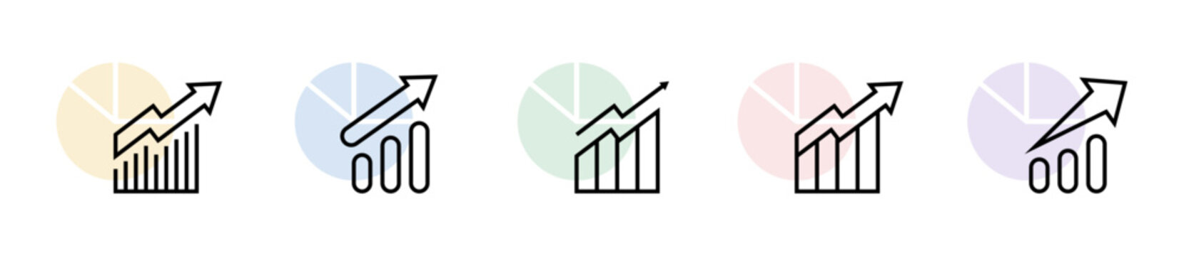 Conjunto de iconos de crecimiento financiero. Representa ganancias, an&aacute;lisis y progreso econ&oacute;mico. Incluye aumento de ingresos, estad&iacute;sticas, inversi&oacute;n, rendimiento y desarrollo. Ilustraci&oacute;n vectorial