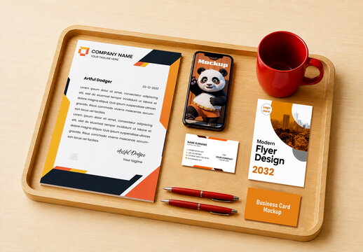 Full Corporate Branding Stationery Mockup Set on Wooden