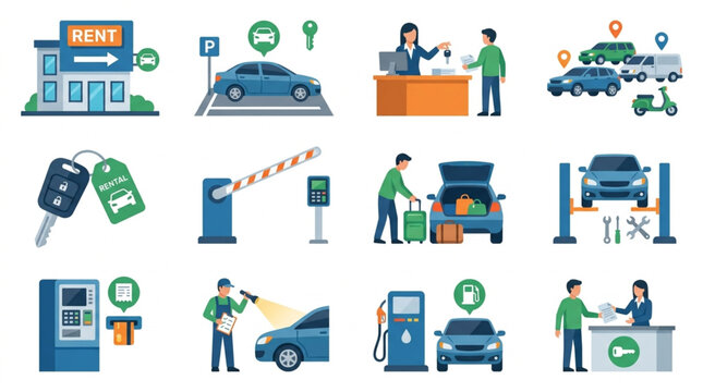 Car Rental Service Icons and Illustrations.