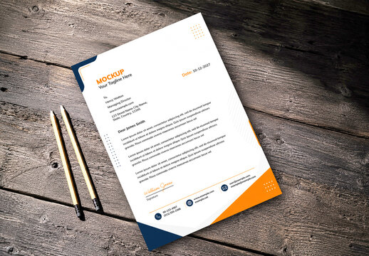 Modern A4 Letterhead Mockup with Pencils