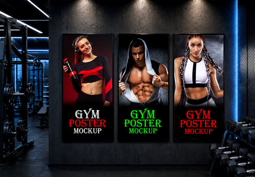 Modern Gym Poster Mockup Collection Featuring Fitness Training Advertisement