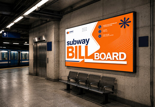 Modern Horizontal Subway Billboard Mockup
