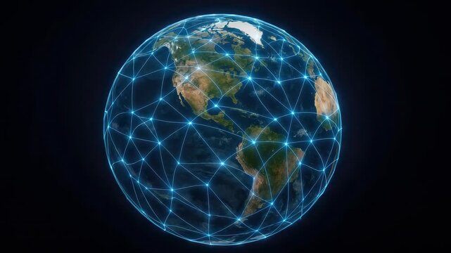 Glowing Earth globe with interconnected blue network lines