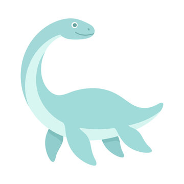 Cute light blue diplodocus or apatosaurus dinosaur character standing side view flat vector