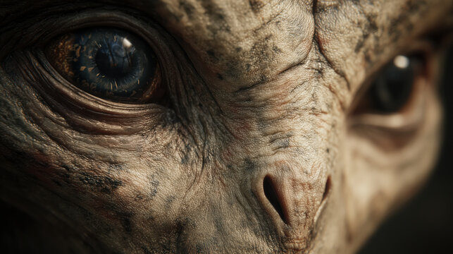 Humanoid Alien Face Displaying Features of Non-Human Origin