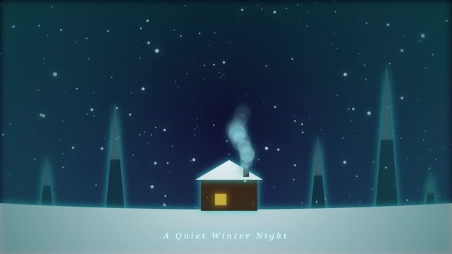 Vector Style Winter Night Animation with Snow and Trees