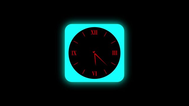 Neon cyan digital clock with red roman numerals, minimalist glowing time interface for modern ui
