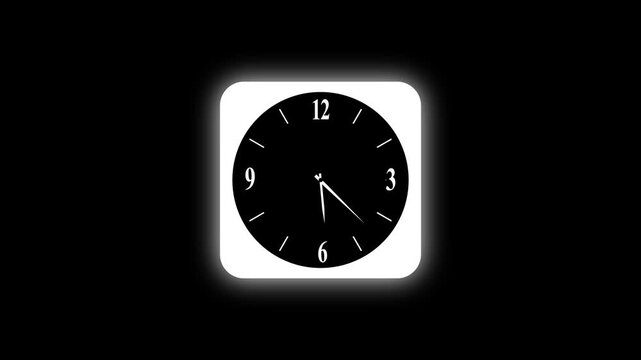 Minimalist analog clock face with glowing white border, time passing motion watch countdown