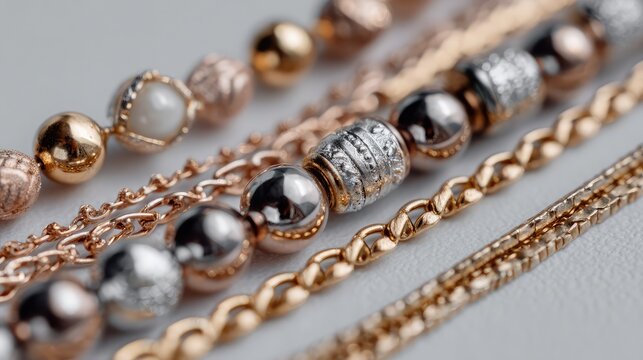 Delicate Gold and Silver Anklets with Chains and Charms on Soft Fabric Background