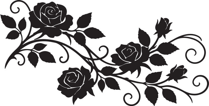 floral design elegant burgundy rose vine silhouette vector