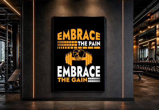 Motivational Gym Poster Mockup Featuring Fitness Quote Wall Artwork