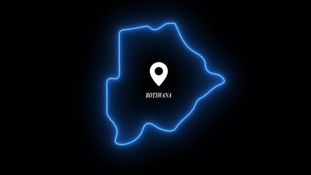 Neon glowing map of botswana with location pin marker, digital country outline for travel and business presentations